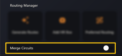 The Merge Circuits toggle highlighted at the bottom of the Routing Manager panel