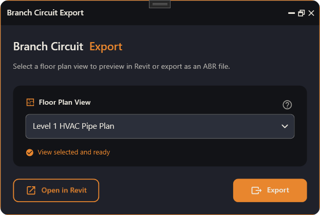 The Branch Circuit Export window