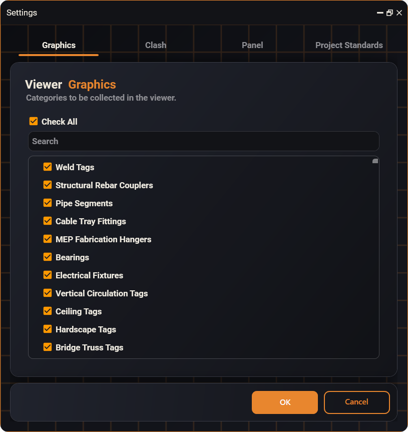 The Graphics window in Settings