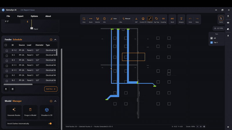 Generating routes with clash avoidance on