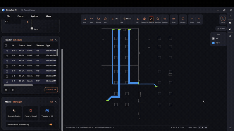 Generating routes with clash avoidance off (fixed elevation)