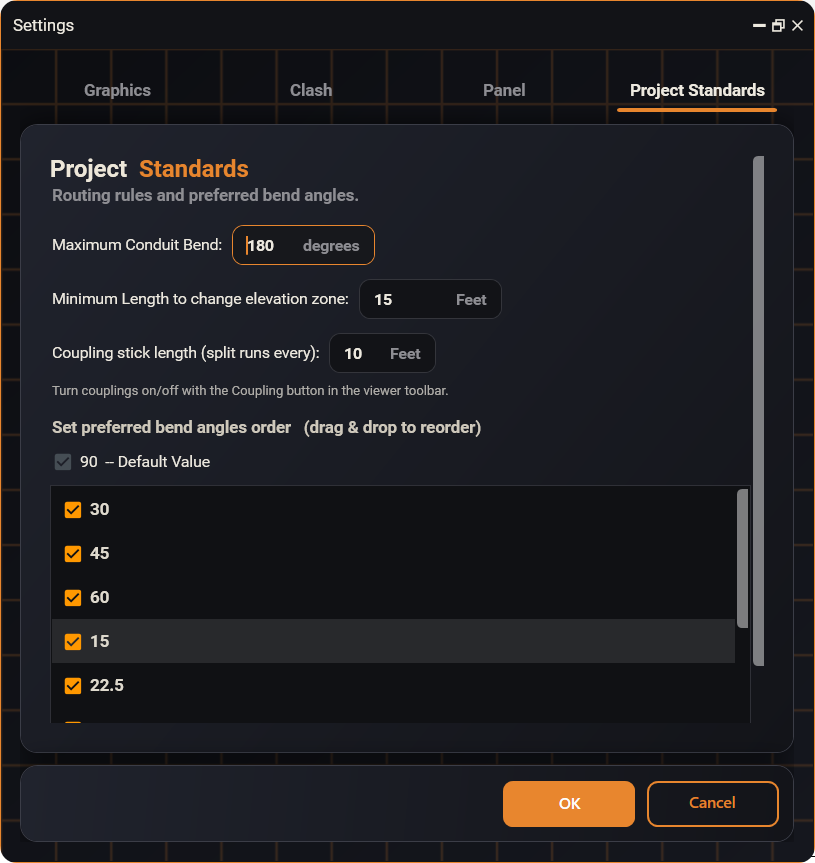 The Project Standards window in Settings