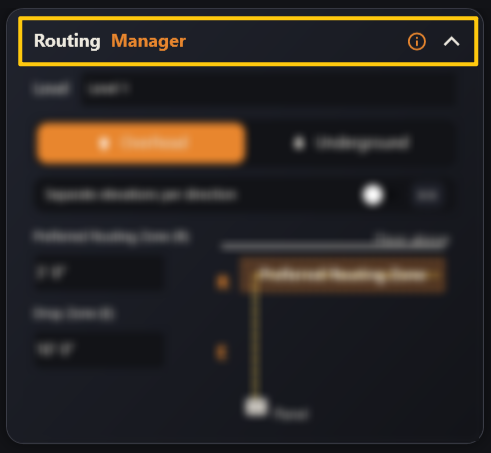 The Routing Manager header row, with the Info and collapse controls highlighted